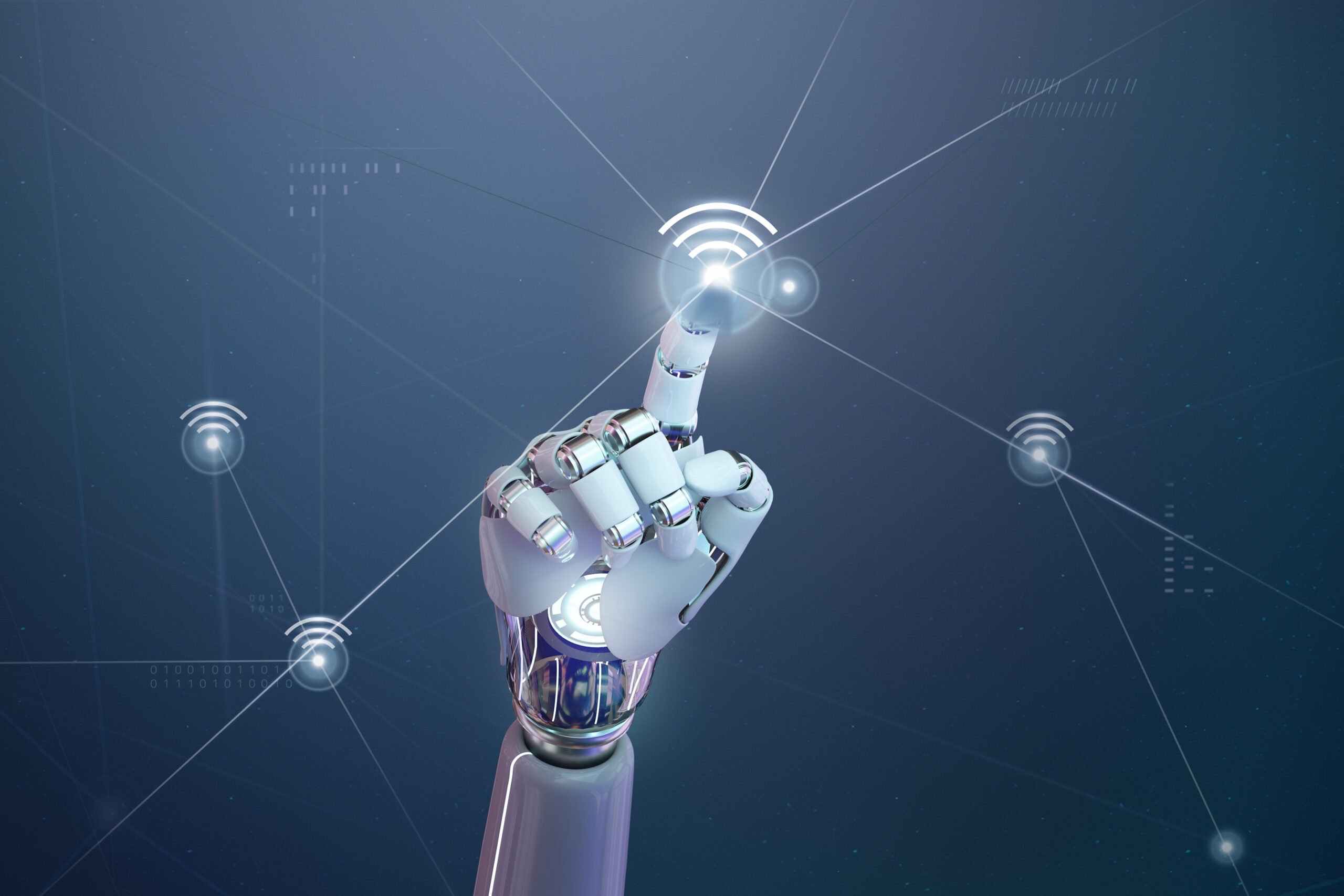 futuristic 5g wireless network ai robot hand tap wifi icon scaled